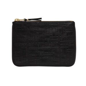 commes des garcon black logo embossed zipper pouch